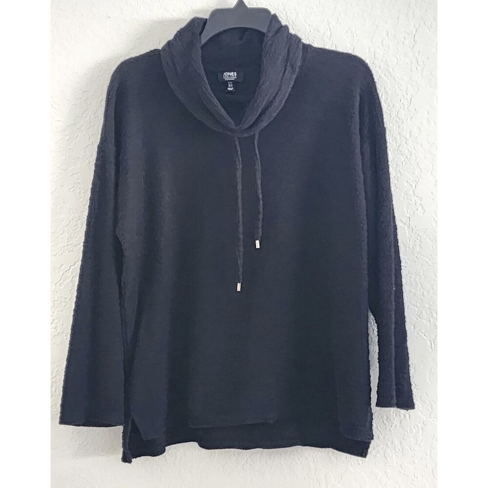 Top/Pullover-Jones New Yorki-Black-String Tie Mock Turtleneck-Long Sleeves-MED